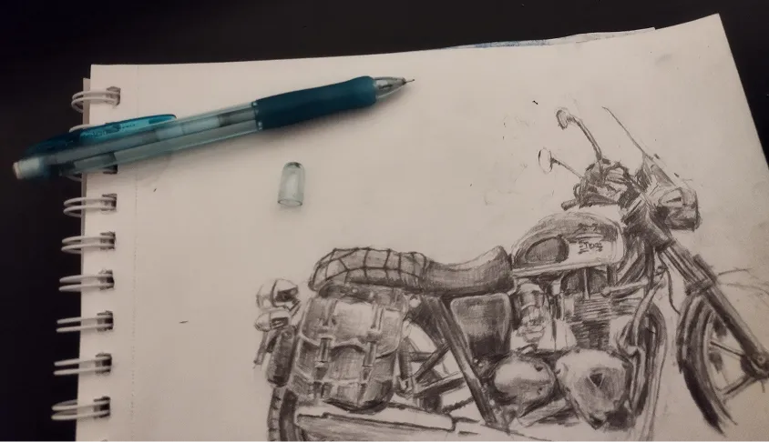 A motorcycle drawn with a mechanical pencil
